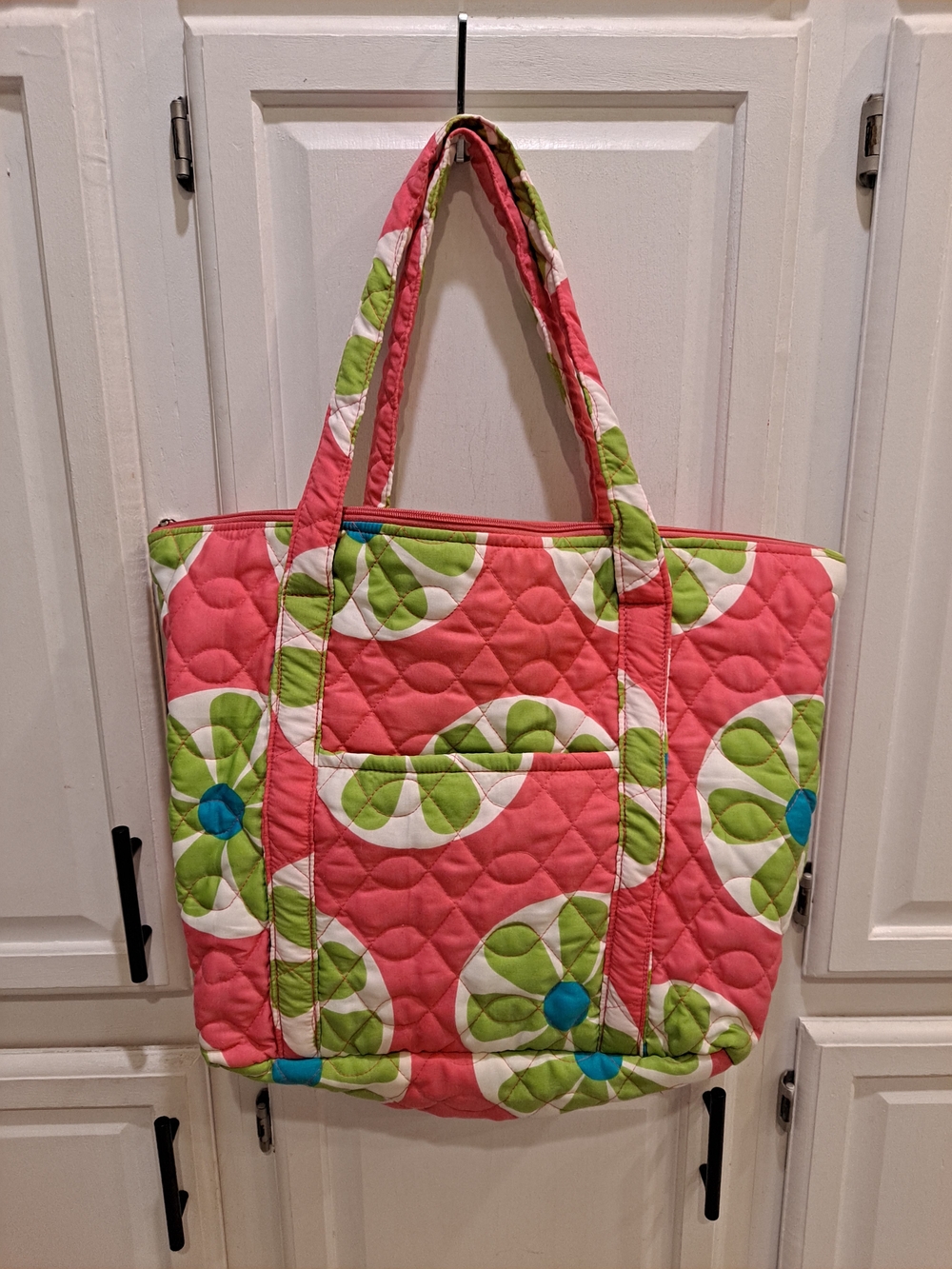 Buckhead Betties Hand Quilted Floral Tote Pink Green White Blue Cotton Bag